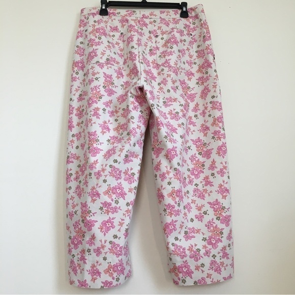 Vintage Villager High Rise Pink Floral Off White Straight Leg Cropped Pants - Picture 2 of 13